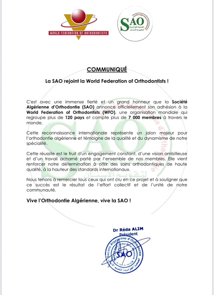 La SAO rejoint la World Federation of Orthodontics (SAO)